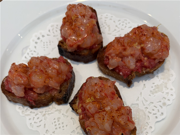 red prawn canape